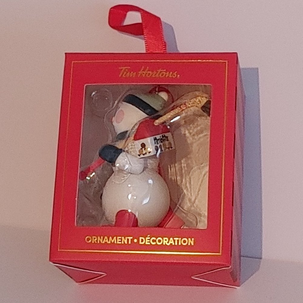 ADORABLE 2023 Tim Hortons Snowman Ornament BNIP Hockey Stick Timbits Box…